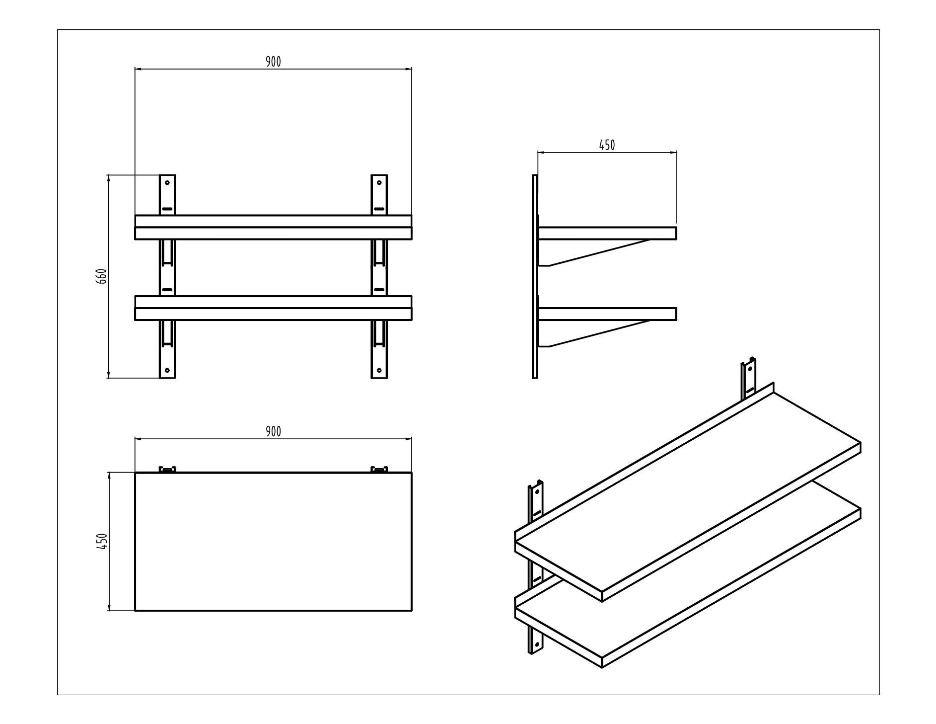 KitchenKnock Double Wall Shelves - flat Plate - AFFD - 900×450×660mm 631109 - Hospitality Connect