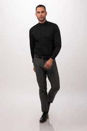 Black Chef Works Formel men's shirt displayed flat, featuring a button-up design and long sleeves, size 2XL.