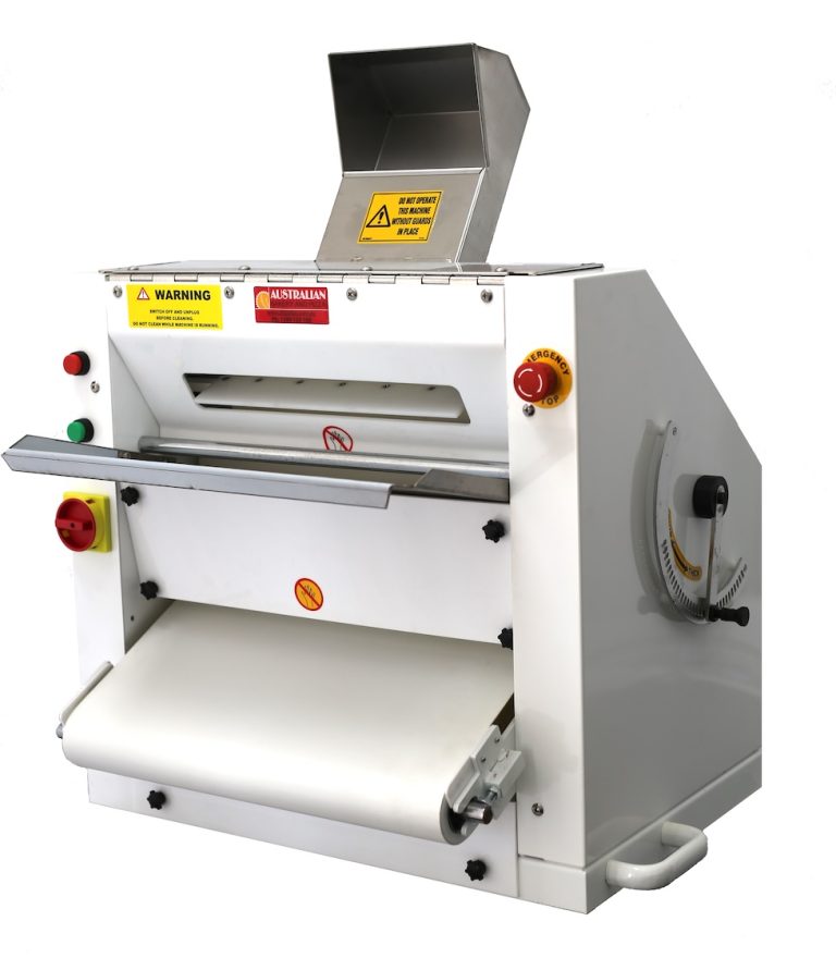 Atlas SH500N (PR20) pizza dough roller with conveyor belt, showing the industrial machine used for efficient dough processing.