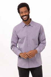 Chef Works Modern Chambray men's dress shirt in size 2XL, featuring a stylish chambray fabric and classic collar design.