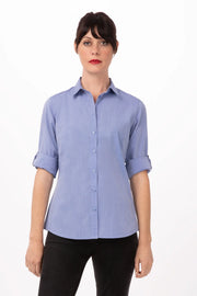 Blue Chef Works Modern Oxford Women's Classic Shirt, 2XL, showing the tailored fit and button-down collar.
