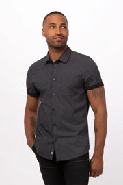 Black Chef Works Charleston men's shirt, 2XL size, with a professional, comfortable fit and classic collar style.