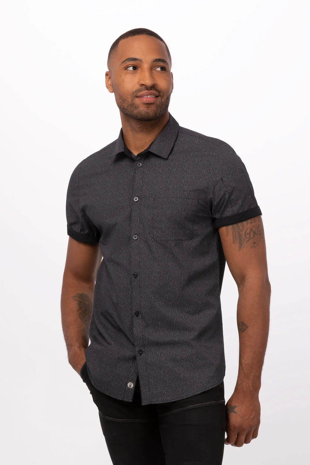 Black Chef Works Charleston men's shirt, 2XL size, with a professional, comfortable fit and classic collar style.