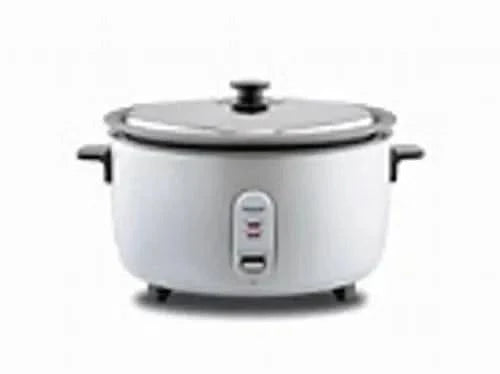 Panasonic commercial 5.4L rice cooker with 30-cup capacity, stainless steel exterior, and digital control panel.