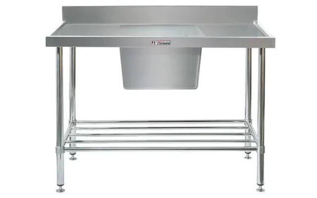 Simply Stainless Single Sink Bench with Splashback 600 Series - 900mm Wide - Large Centre Bowl Includes tube undershelf Large capacity bowl (600 x 450) - Hospitality Connect
