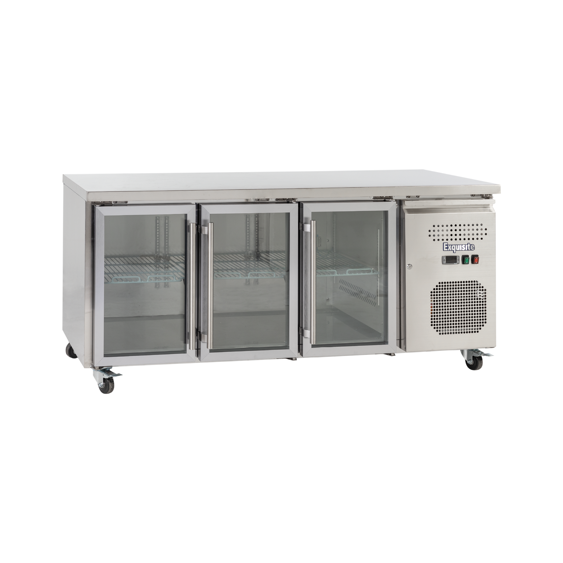 Exquisite SSC400G Three Glass Doors Underbench Storage Refrigerators Slimline 386 Litre - Hospitality Connect