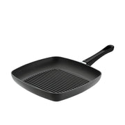 Scanpan Sava 27cm non-PFAS square grill pan with ridged surface for grilling and searing on the stovetop.