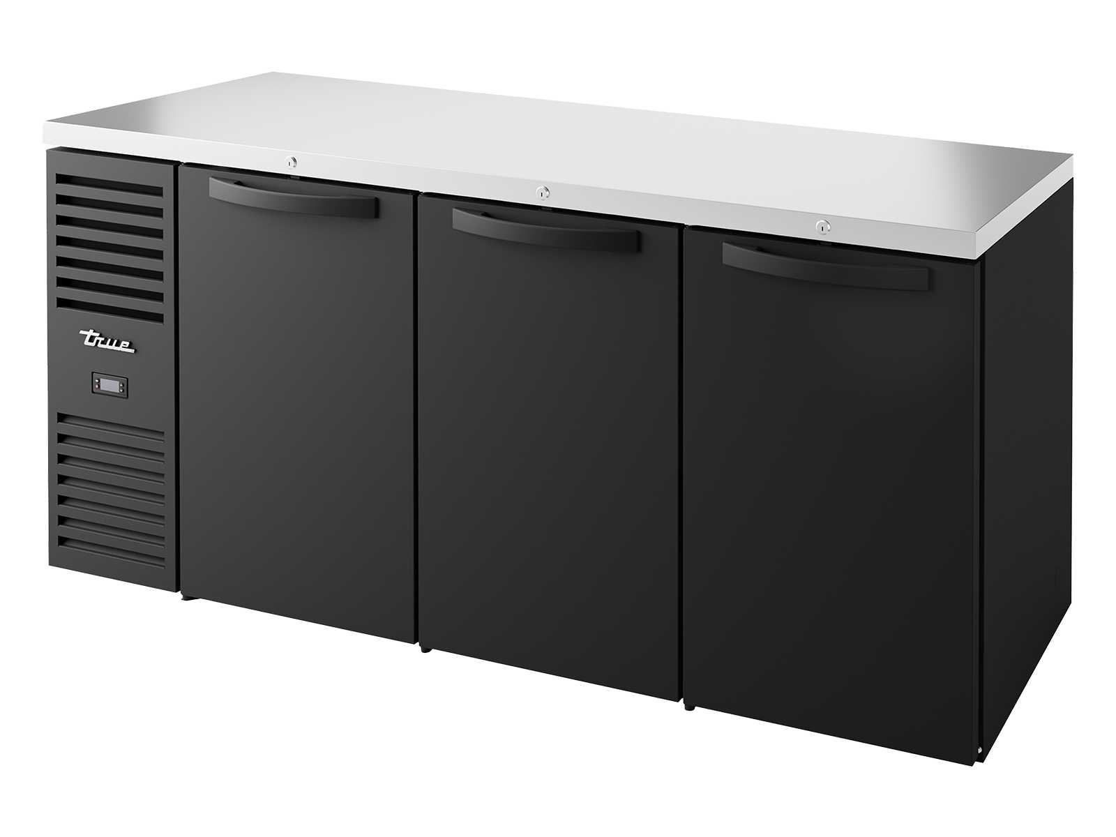 TRUE Bar Refrigerator, Black Ext, 3 Solid Swing Doors TBR72-RISZ1-L-B-SSS-2 - Hospitality Connect