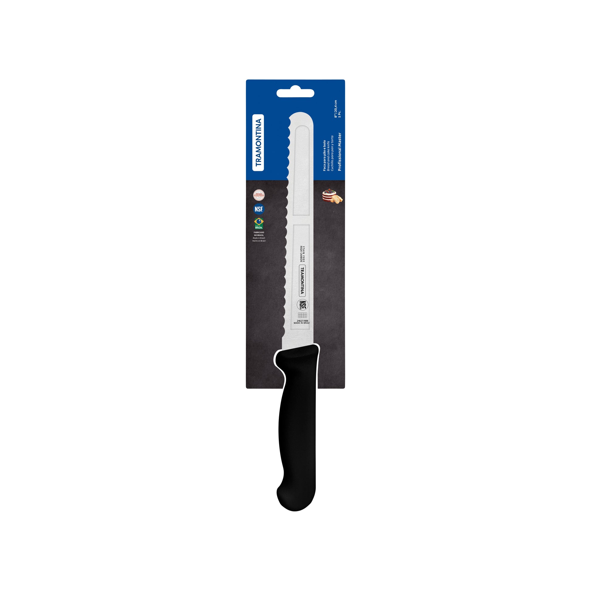 TRAMONTINA PROF BREAD KNIFE SERRATED 200mm BLK H/S - Hospitality Connect