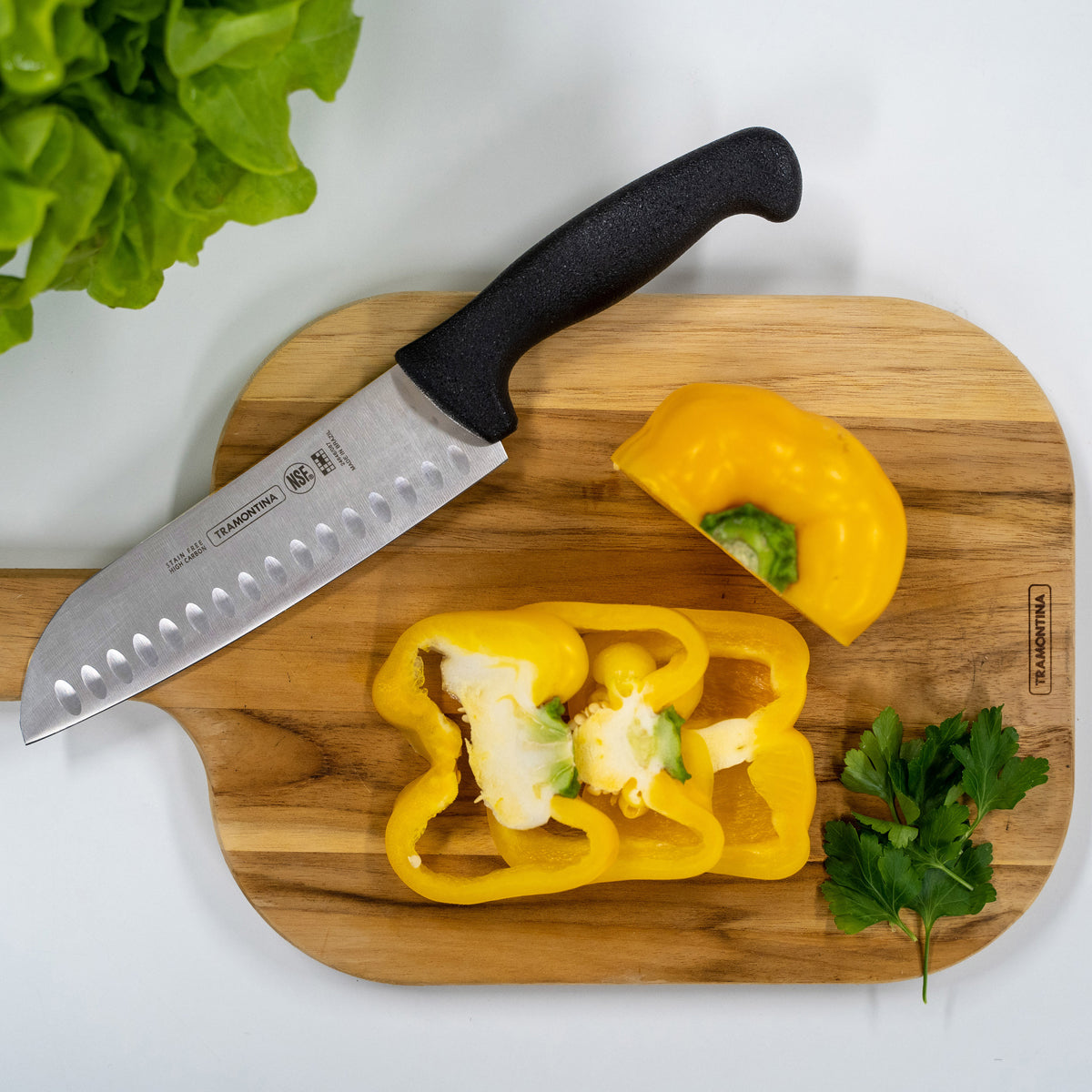 Tramontina Prof Santoku Knife Fluted 170mm Blk H/S - Hospitality Connect