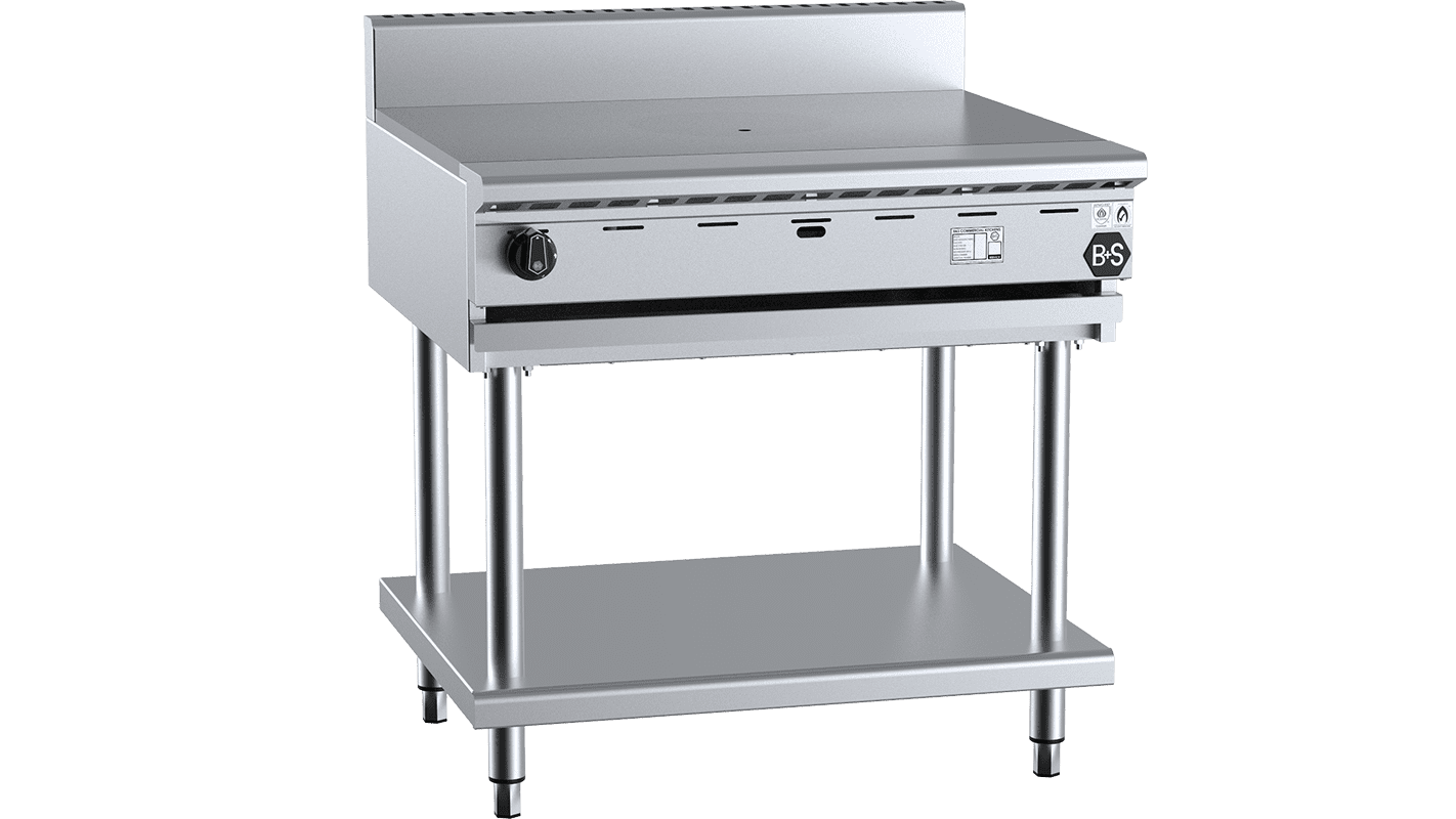 B+S Black Eight Burner Boiling Top BT-SB8 with stainless steel burners and control knobs for commercial cooking applications
