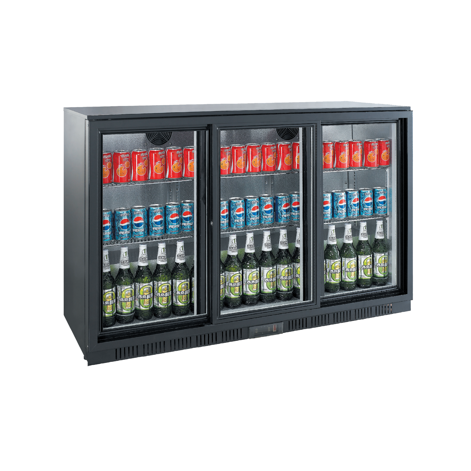 Exquisite UBC330 Three Sliding Doors Backbar Display Refrigerators 900mm Height - Hospitality Connect