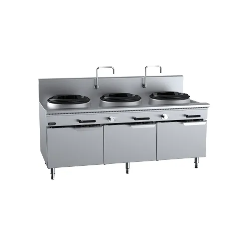 B+S Verro  Gas Three Hole Deluxe Waterless Wok Table - Cabinet Mounted VUFWWD-3. - Hospitality Connect