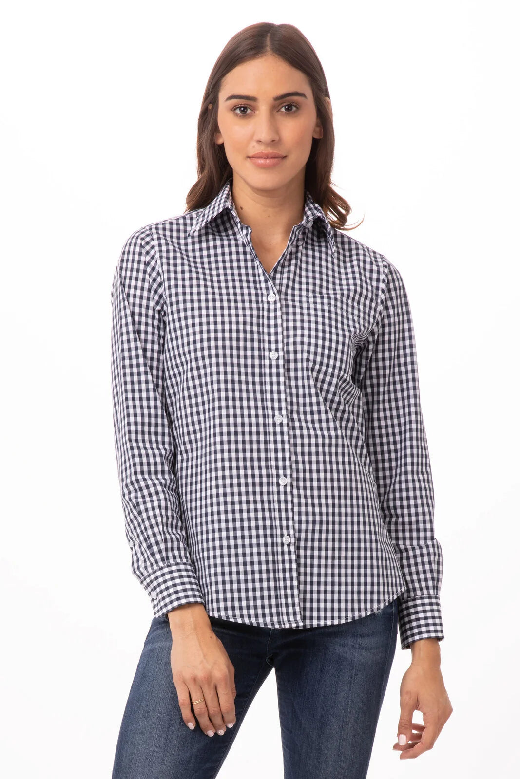Chef Works Modern Gingham Women's Short Sleeve Dress Shirt