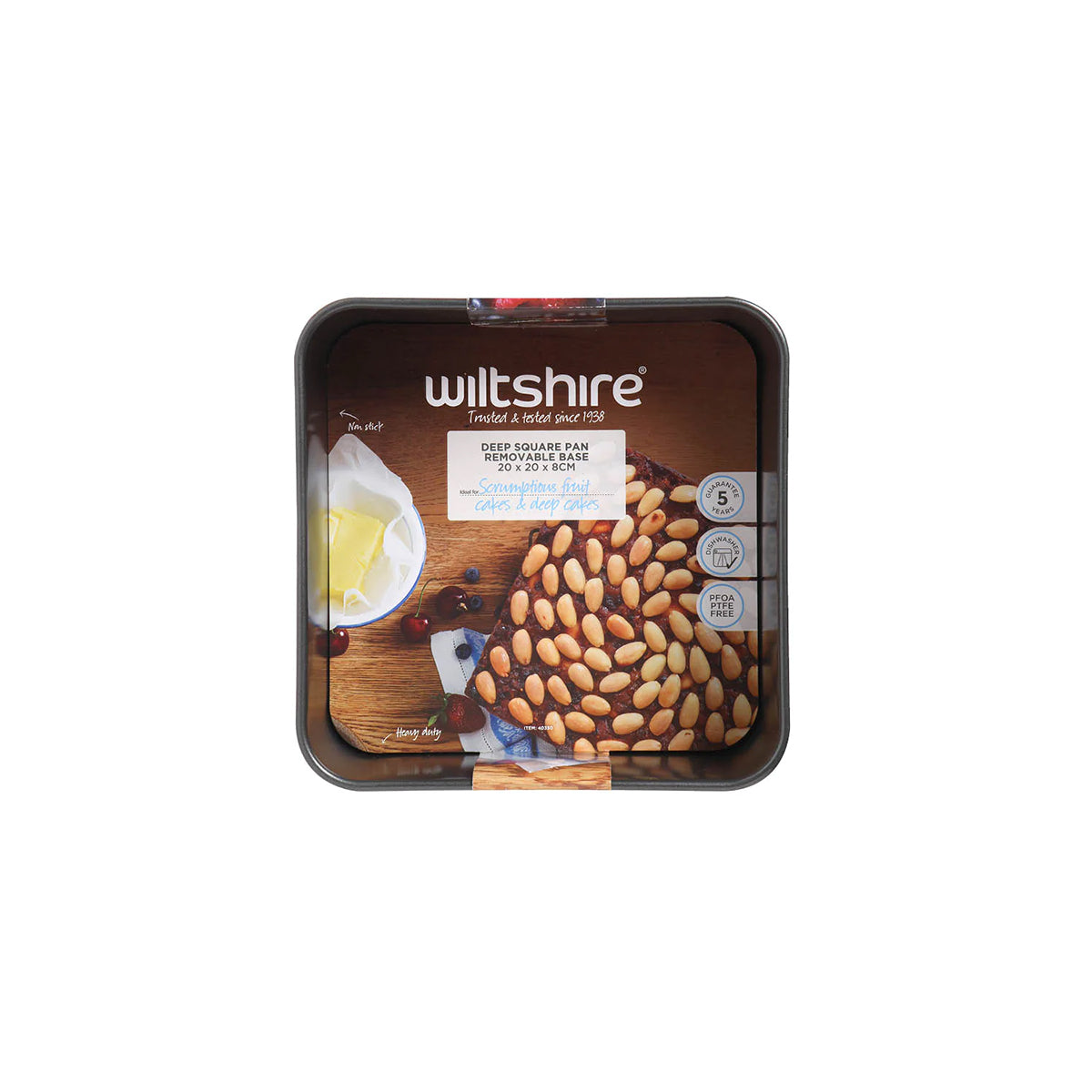WILTSHIRE CAKE PAN-SQUARE HD E/BAKE 205x205x70mm L/BASE N/S - Hospitality Connect