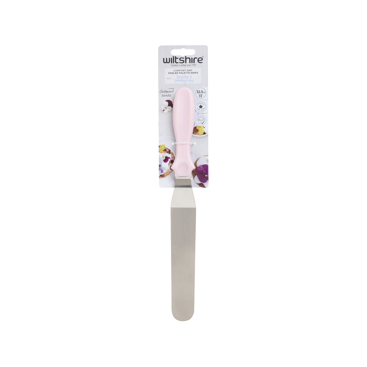 WILTSHIRE ANGLED SPATULA-S/S 325mm w/PINK HANDLE - Hospitality Connect