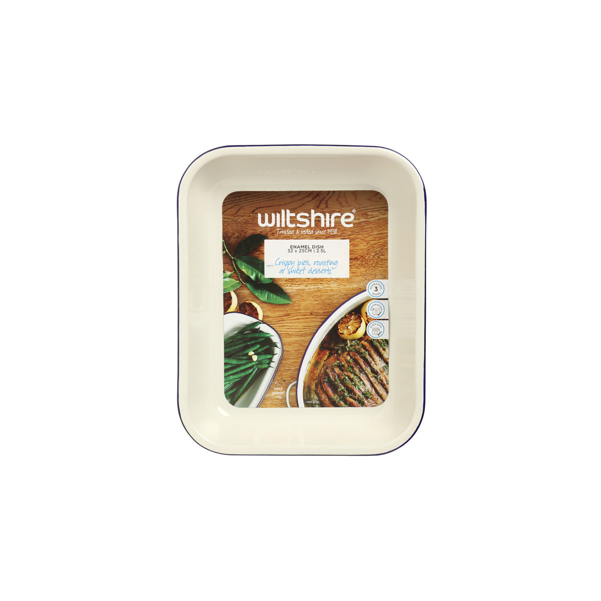 WILTSHIRE BAKING DISH-ENAMEL BLUE RIM 2.5lt 320x250mm - Hospitality Connect