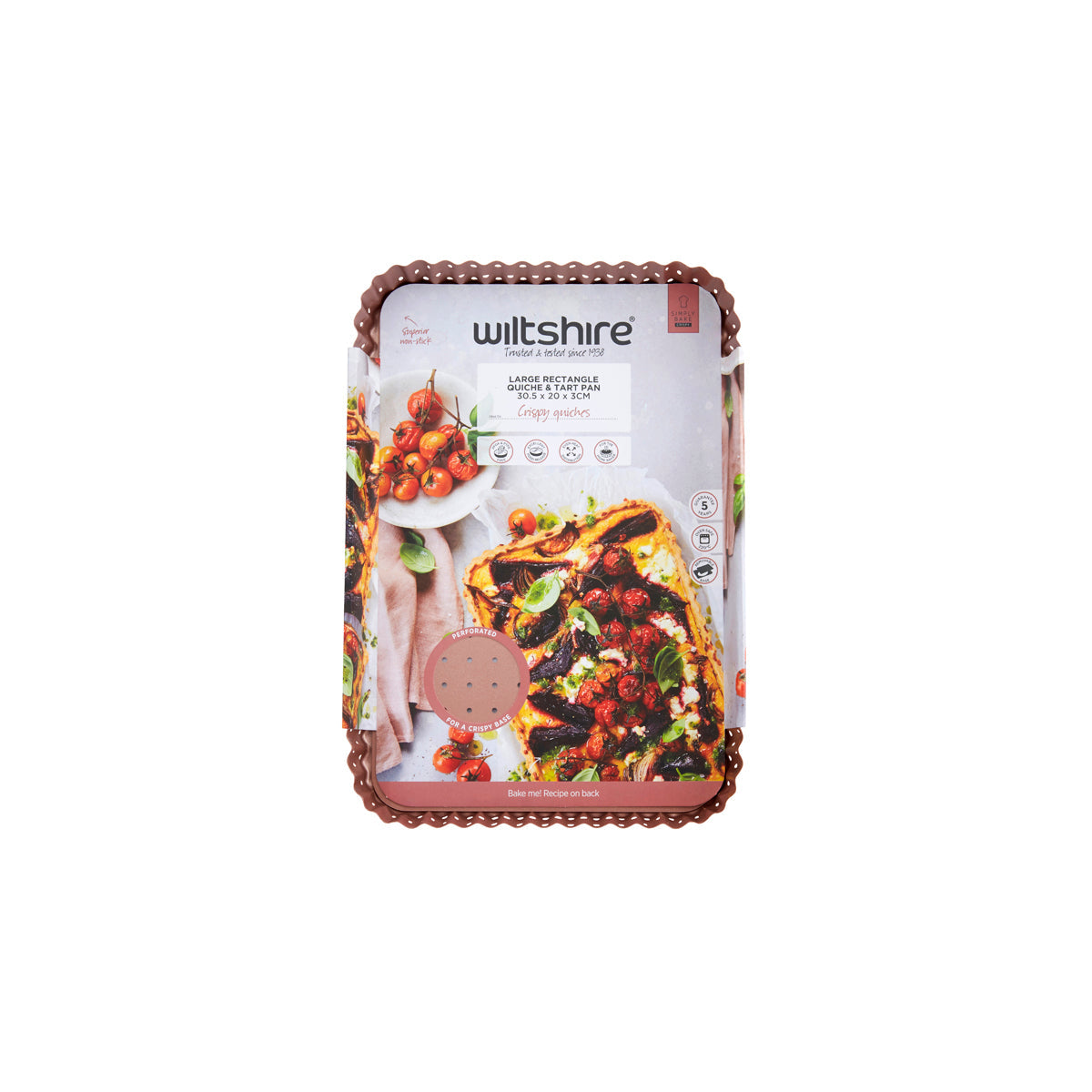WILTSHIRE QUICHE PAN-PERF FLUTED ROSE 305x200x30mm L/BSE N/S - Hospitality Connect