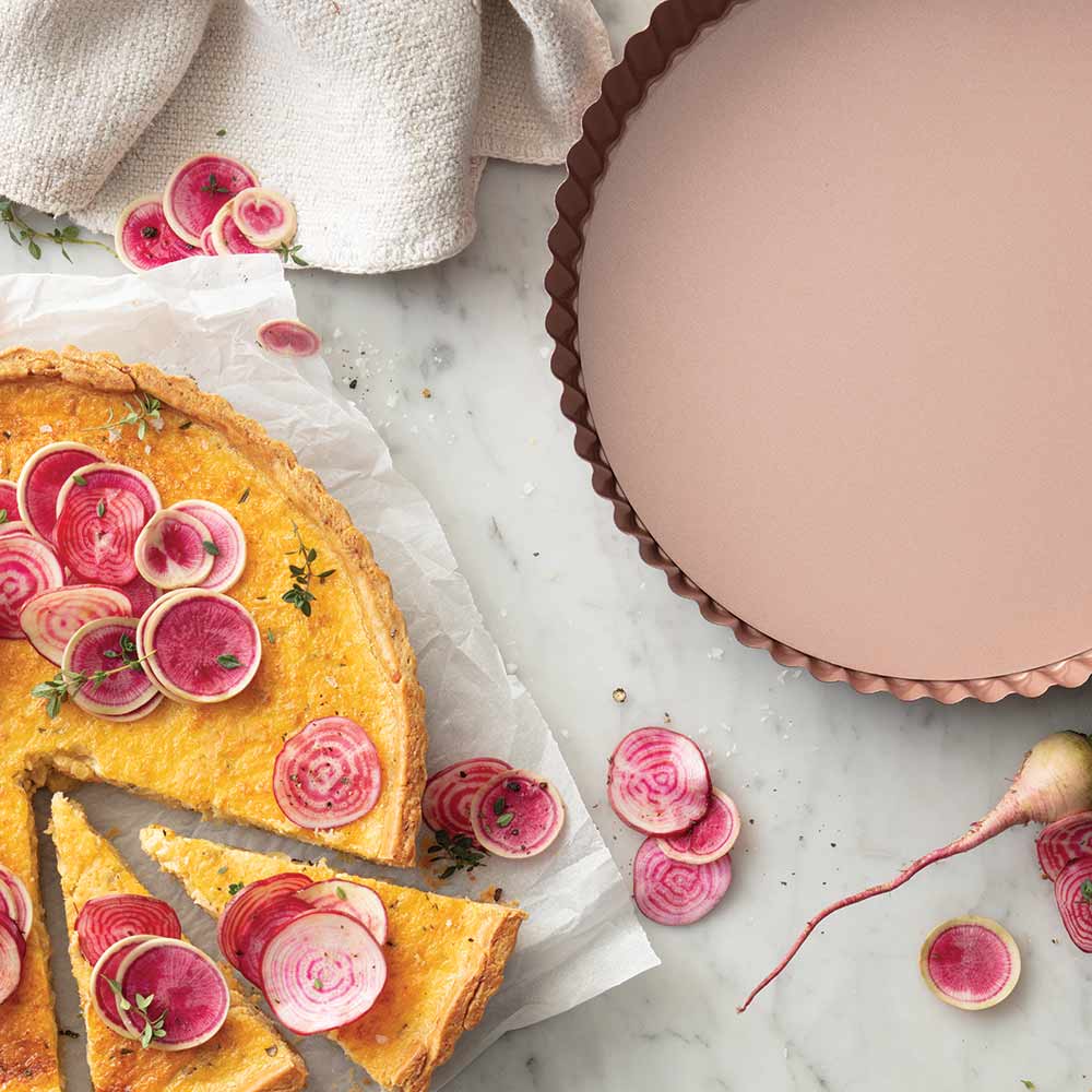 WILTSHIRE TART PAN-RND FLUTED ROSE GOLD 240x35mm L/BASE N/S - Hospitality Connect