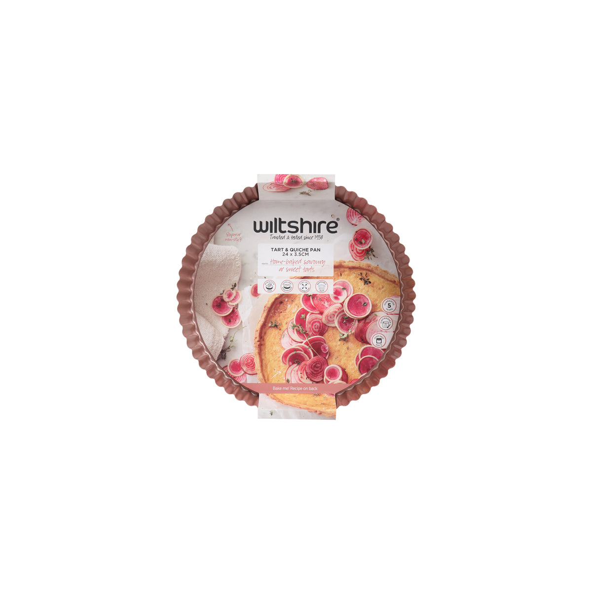 WILTSHIRE TART PAN-RND FLUTED ROSE GOLD 240x35mm L/BASE N/S - Hospitality Connect