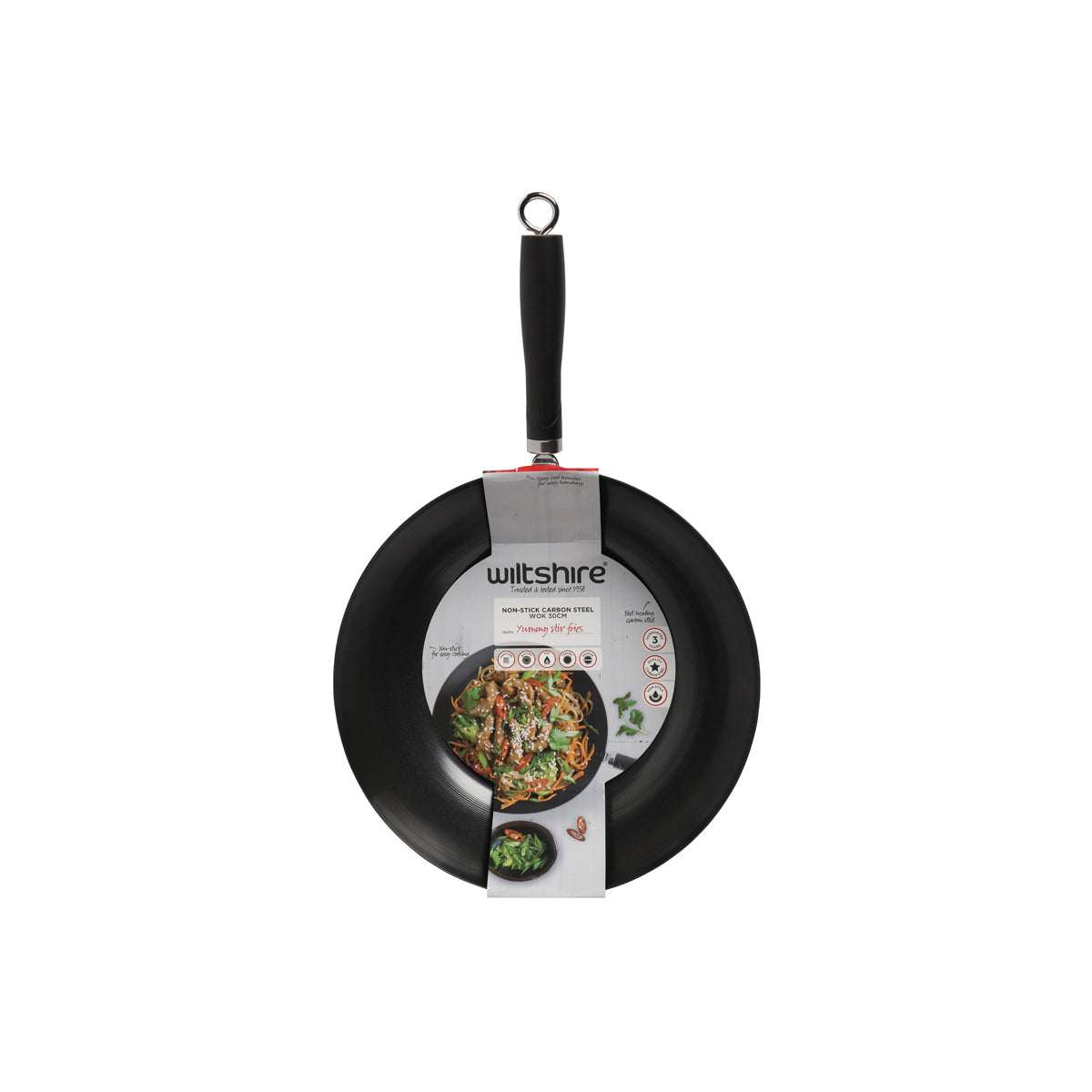 WILTSHIRE SOHO WOK- CARBON STEEL BLK 300mm NON-STICK - Hospitality Connect