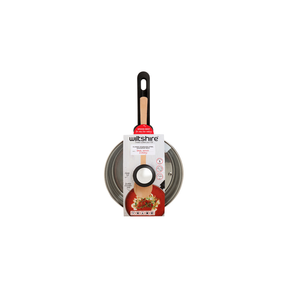 WILTSHIRE CLASSIC SAUCEPAN 180mm W/GLASS LID - Hospitality Connect