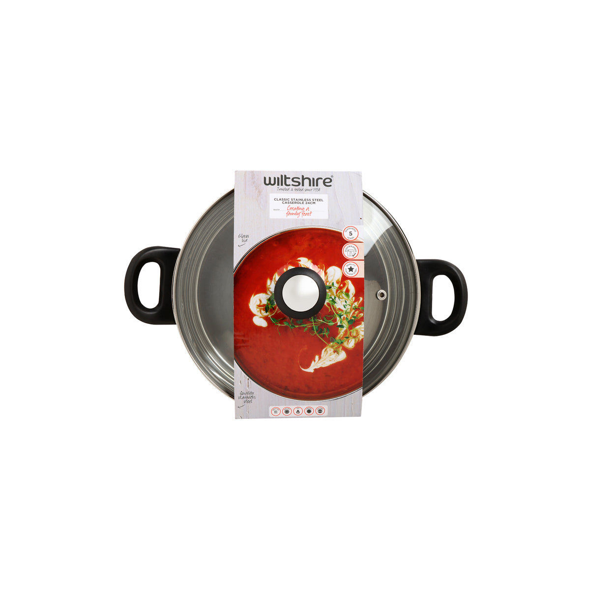 WILTSHIRE CLASSIC CASSEROLE 240mm W/GLASS LID - Hospitality Connect