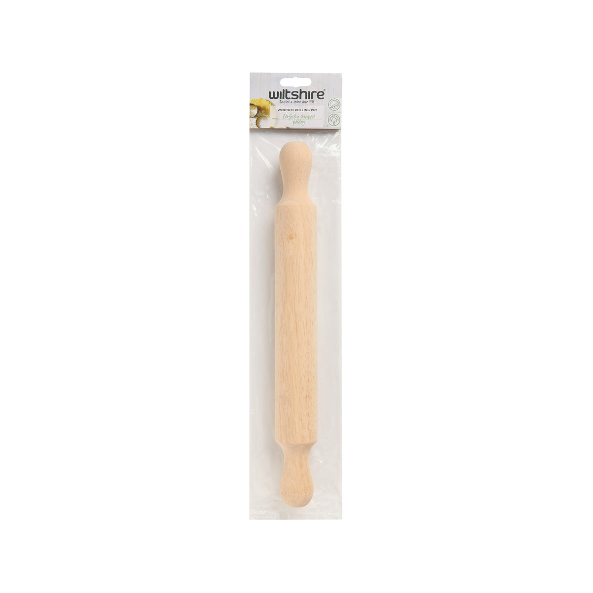 WILTSHIRE ROLLING PIN-RUBBERWOOD 380mm w/HANDLES - Hospitality Connect