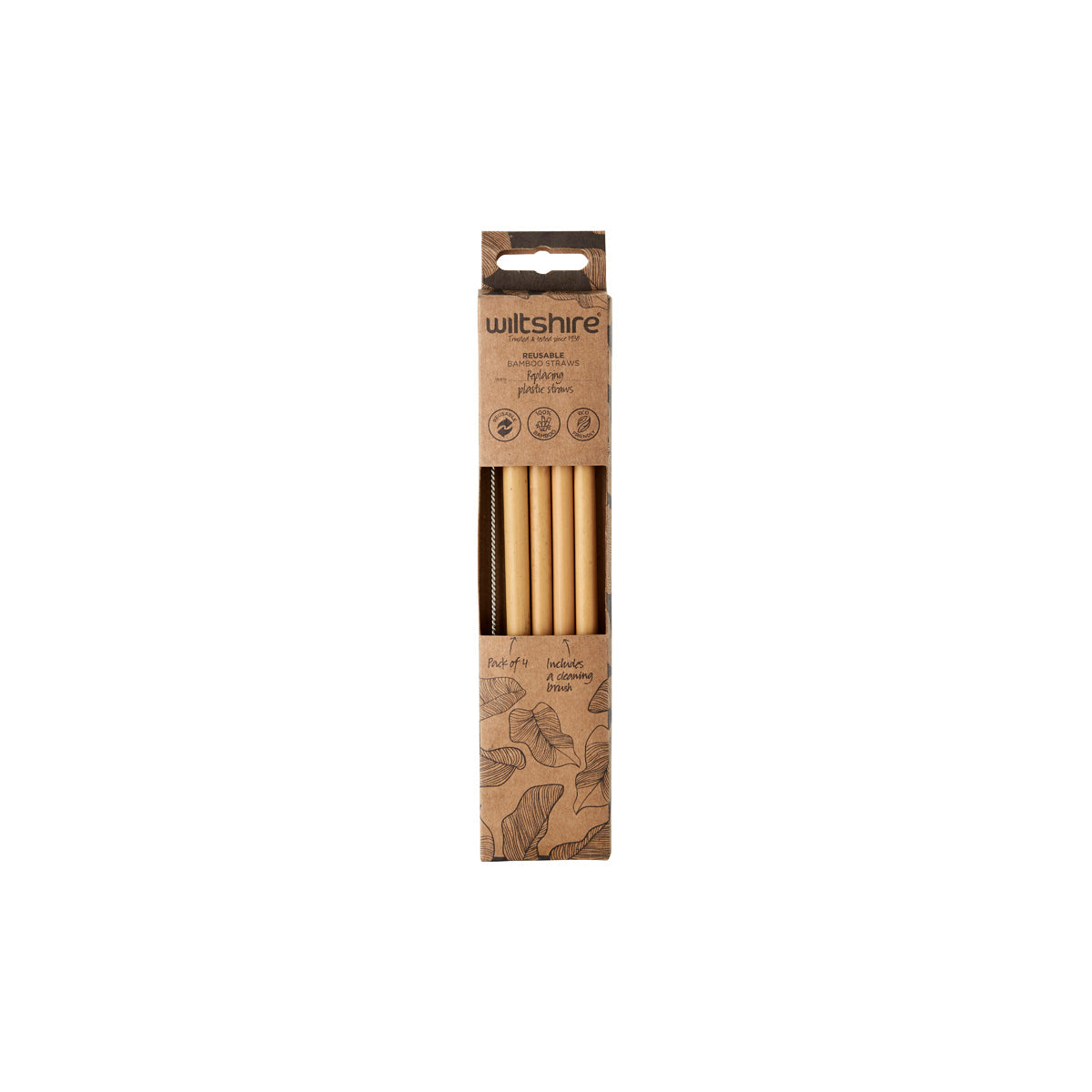WILTSHIRE REUSEABLE BAMBOO STRAW 5PC SET (INCLUDES BRUSH) - Hospitality Connect