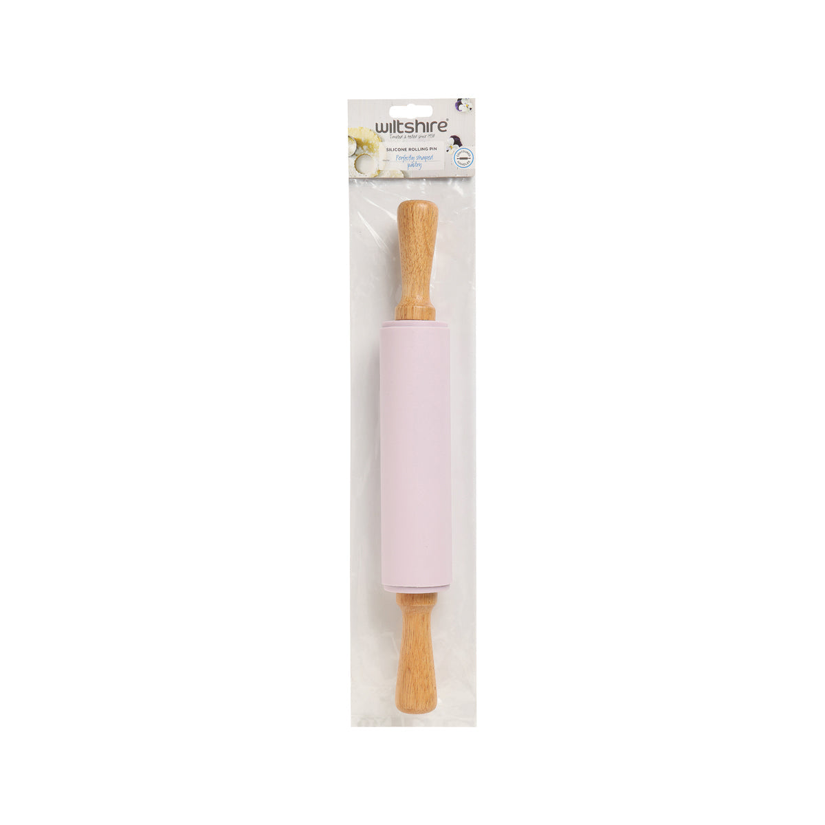 WILTSHIRE ROLLING PIN-SILICONE 385mm w/WOOD HANDLES - Hospitality Connect