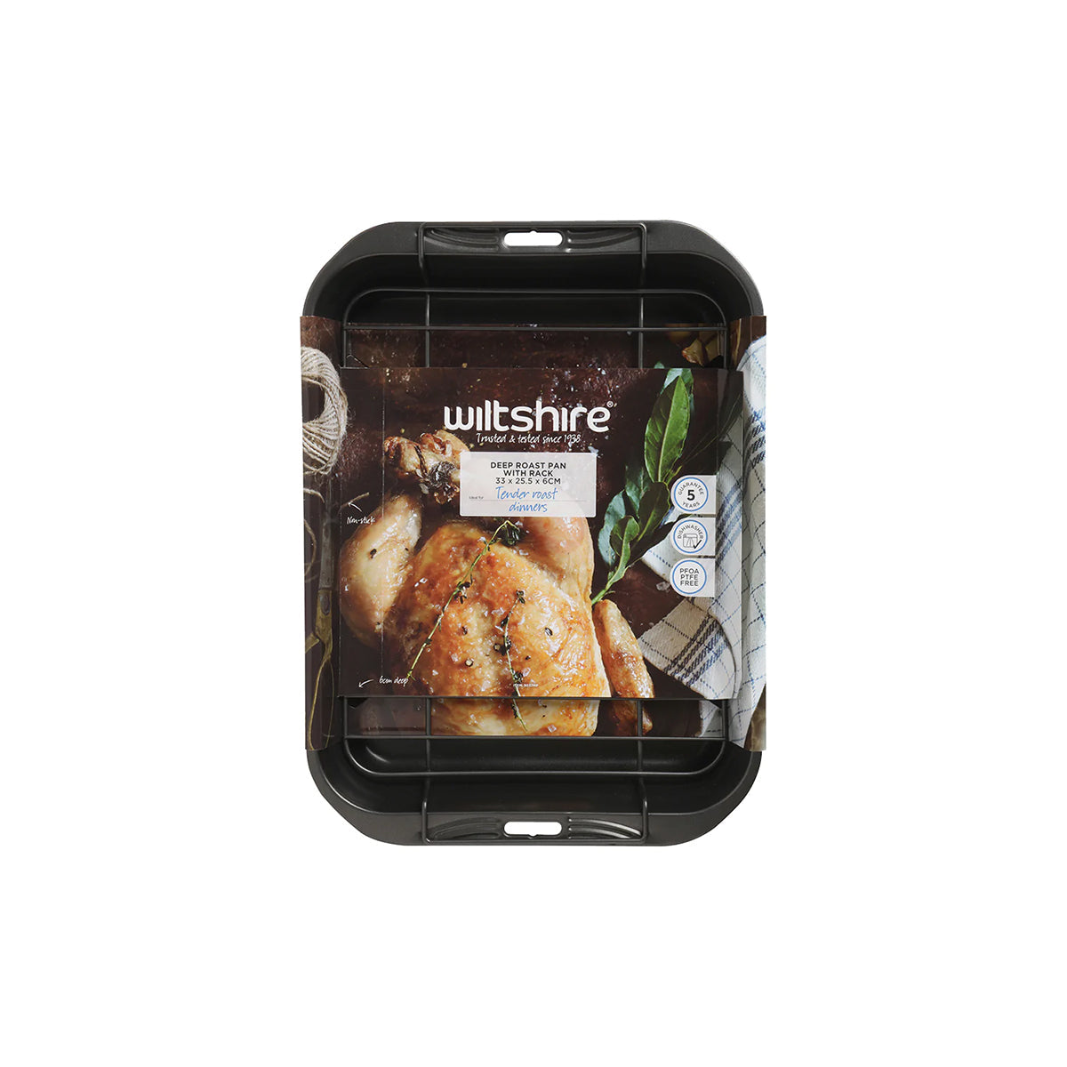 WILTSHIRE ROAST PAN-RECT E/BAKE 325x250x60mm w/RACK N/S - Hospitality Connect