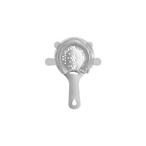 Zanzi 4-prong Hawthorn strainer with flat stainless steel handle, bar accessory, measuring 110x105x13mm.