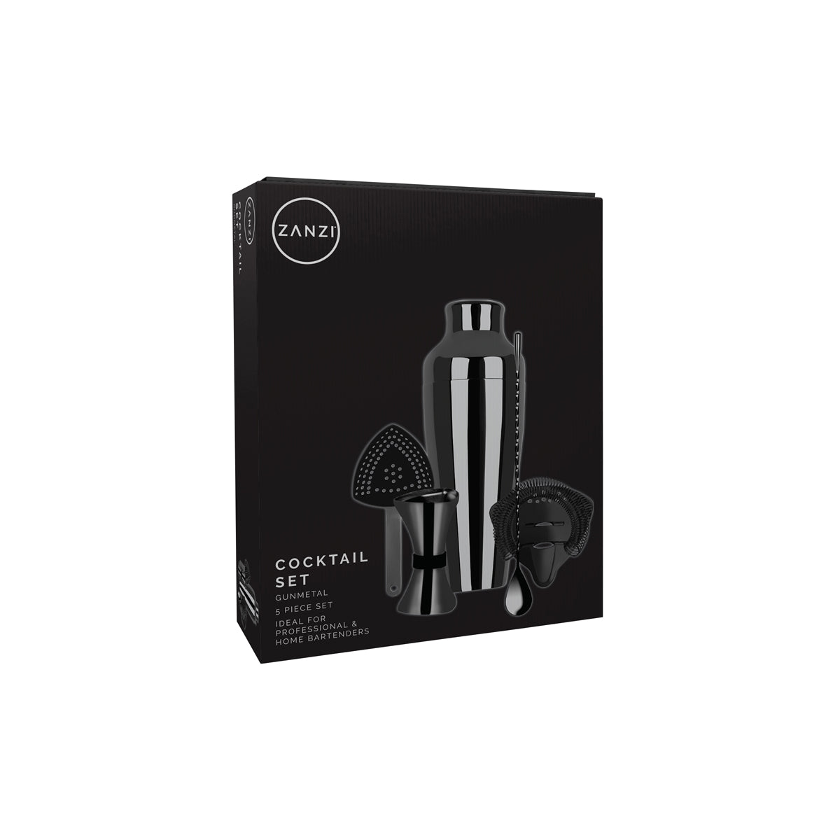 ZANZI COCKTAIL SET w/2pc SHAKER GUN METAL 5pc - Hospitality Connect