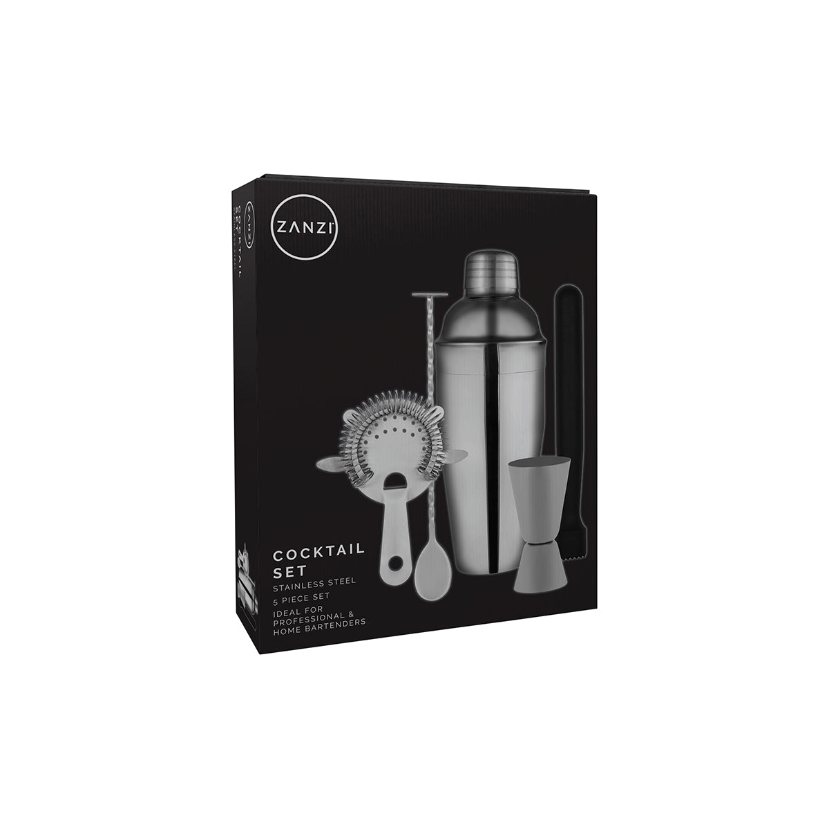 ZANZI COCKTAIL SET w/3pc SHAKER 5pc S/S GIFT BOXED - Hospitality Connect