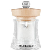 Cole & Mason Holborn 95mm black wood salt mill showing sleek black wooden body and grinding mechanism.