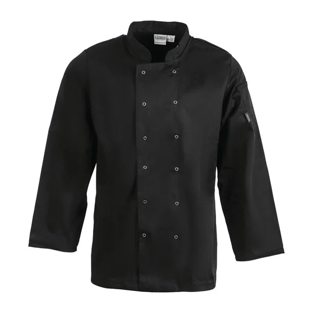 Whites Chefs Whites Vegas Chefs Jacket Long Sleeve Black Polycotton - Size MA438-M