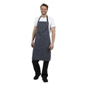 Whites Chefs Whites Bib Apron Blue/White Butchers Stripe - 711-965mmA530 - Hospitality Connect