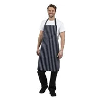 Whites Chefs Whites Bib Apron Blue/White Butchers Stripe - 711-965mmA530 - Hospitality Connect
