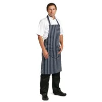 Whites Chefs Whites Bib Apron Blue/White Butchers Stripe with Pocket - 711-965mmA535 - Hospitality Connect