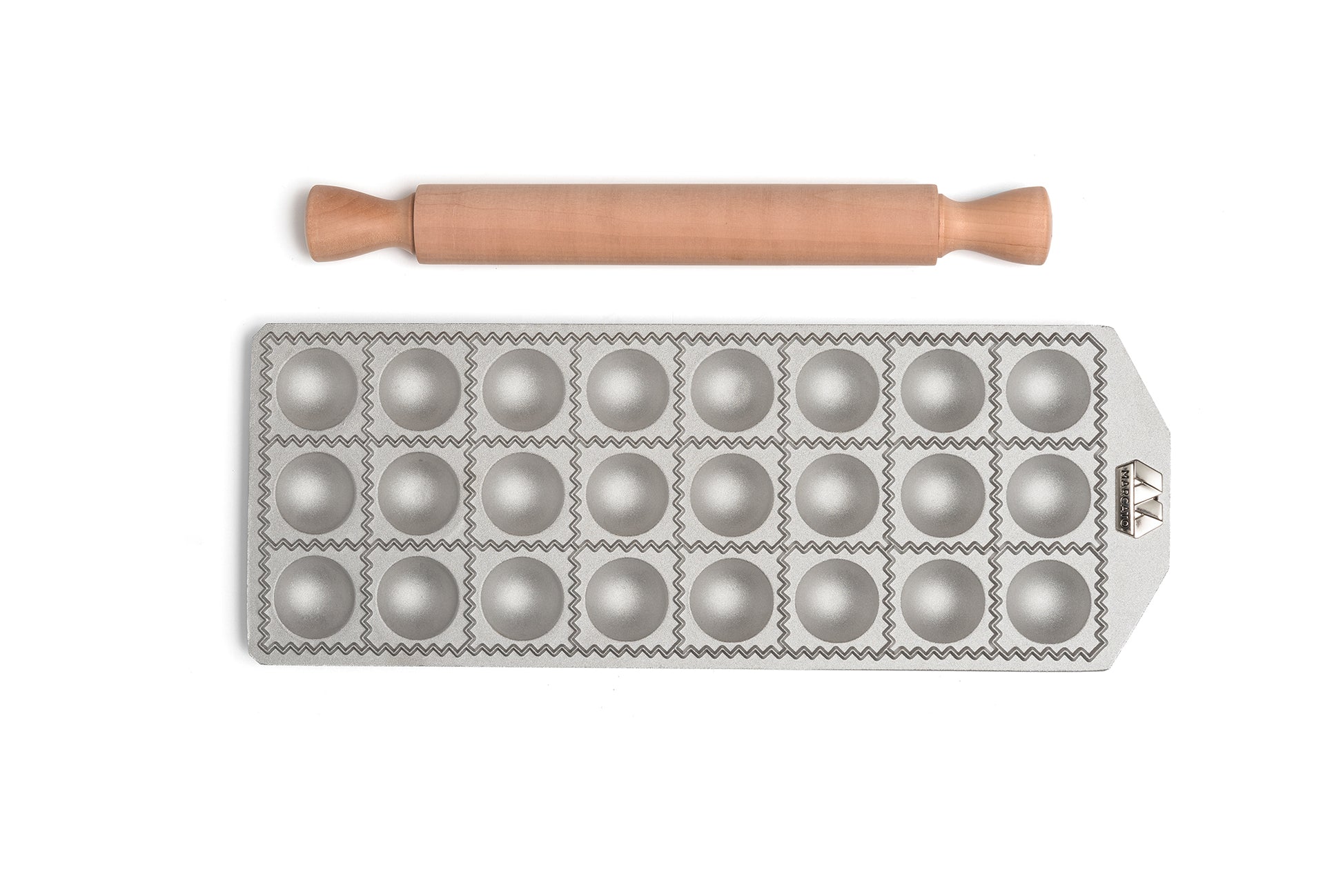 Marcato Ravioli Tray with Rolling Pin - 24 x Round 40mm - Hospitality Connect