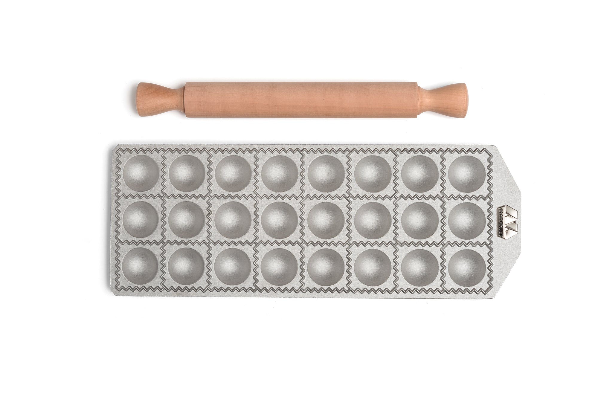 Marcato Ravioli Tray with Rolling Pin - 24 x Round 40mm - Hospitality Connect