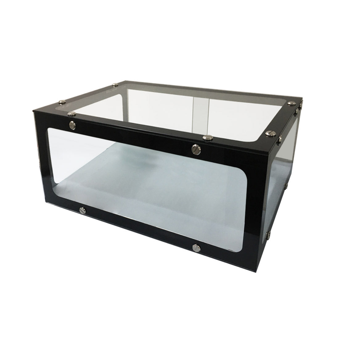 Bonvue AD1-550KW ambient benchtop food display showing clear glass shelves and sleek design for showcasing food products.