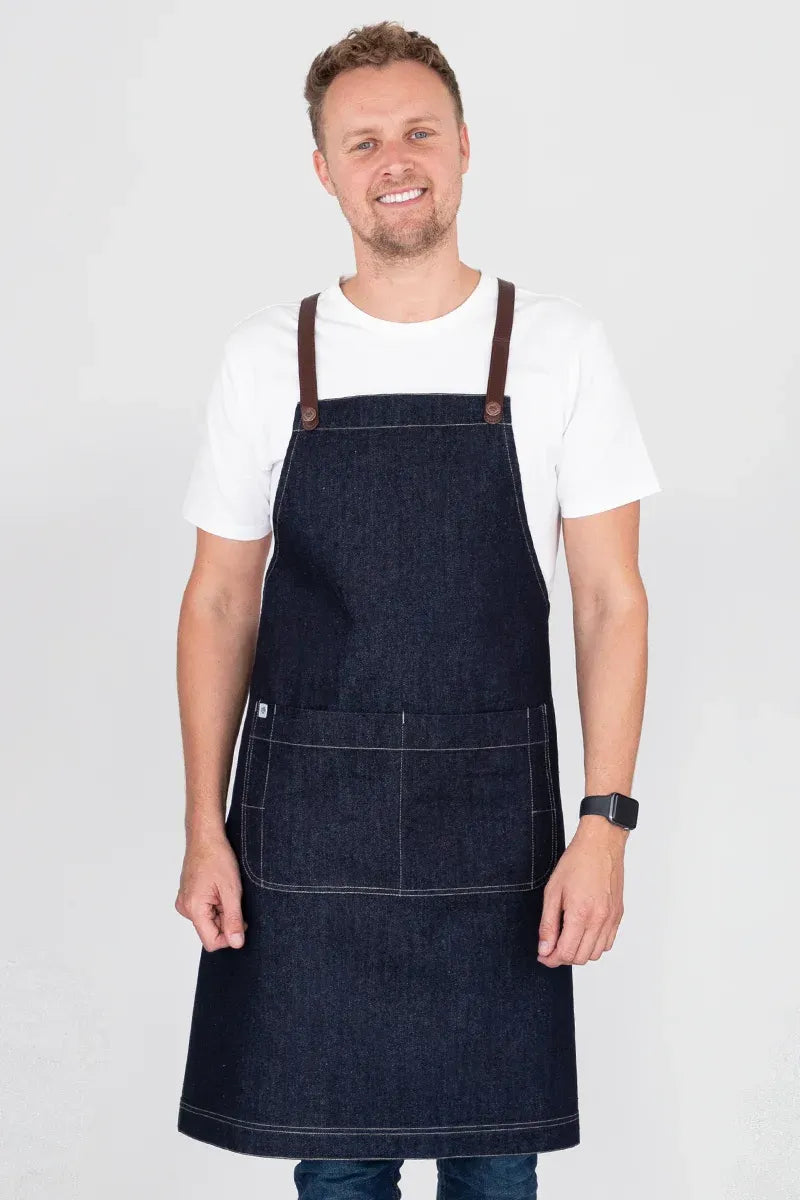 Aussie Chef Archie Denim with Brown Straps Apron