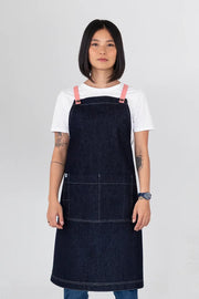 Aussie Chef Archie Denim with Grapefruit Pink Straps Apron