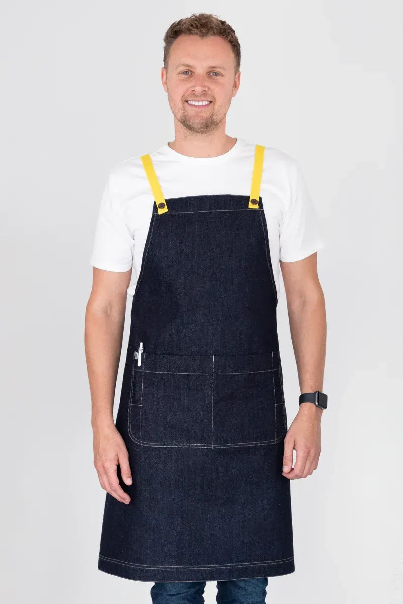 Aussie Chef Archie Denim with Lemon Yellow Straps Apron