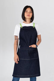 Aussie Chef Archie Denim with Lime Green Straps Apron