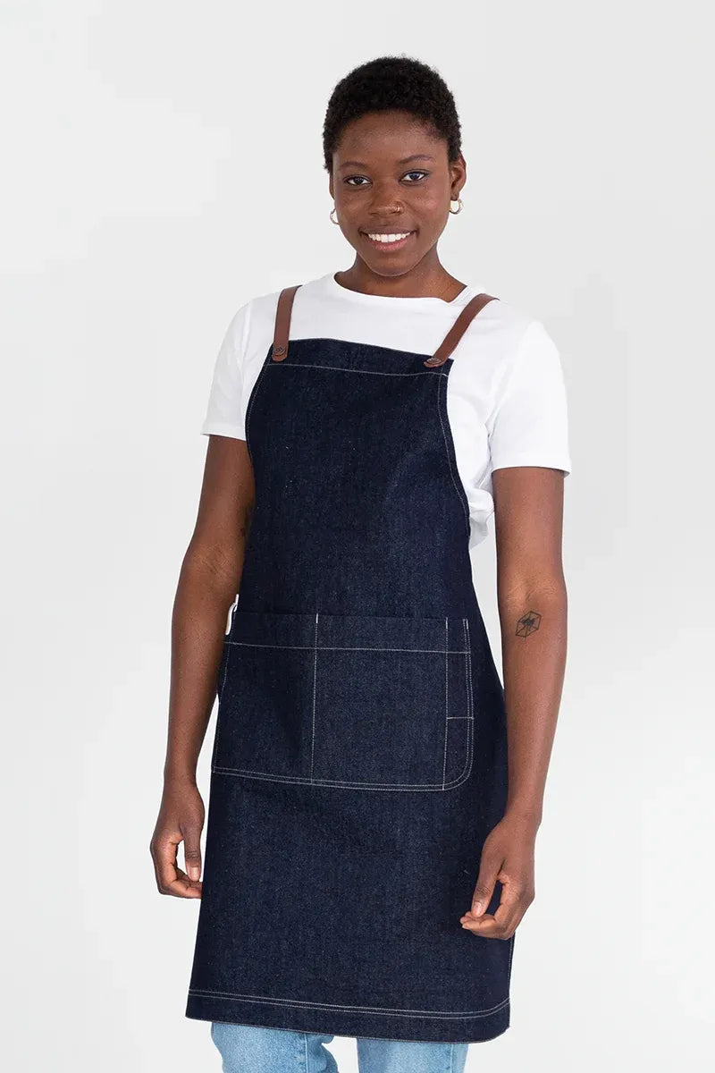 Aussie Chef Archie Denim with Tan Brown Straps Apron