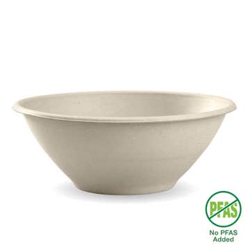 BioPak disposable 1,180ml (40oz) natural plant fibre BioBowl box of 400, eco-friendly biodegradable food containers.