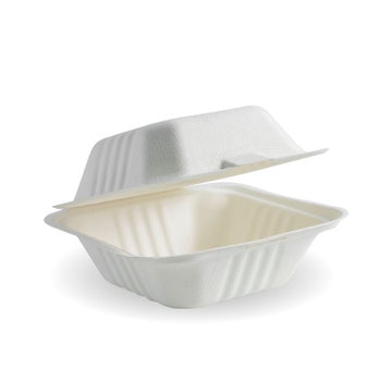 BIOPAK 15x15x8cm / 6x6" White Plant Fibre Clamshell 500 Units
