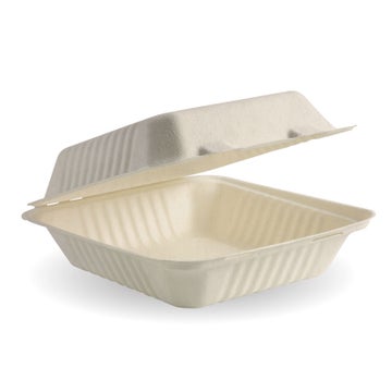 BIOPAK 20x22x9cm / 7.8x8x3in Natural Plant Fibre Clamshell 200 Units - Hospitality Connect